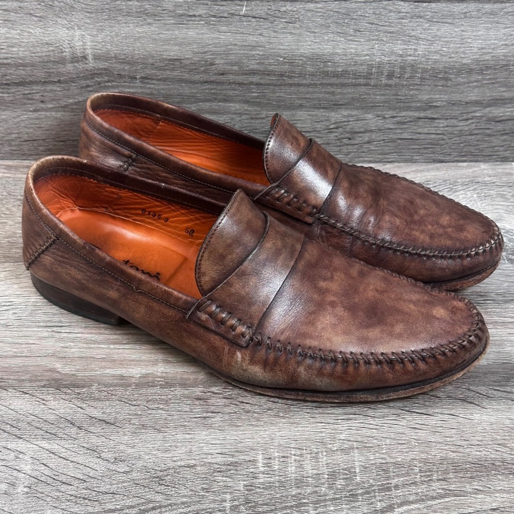 Santoni Penny Loafers Mens 11 D Leather Italy Slip On Shoes Preppy Old Money